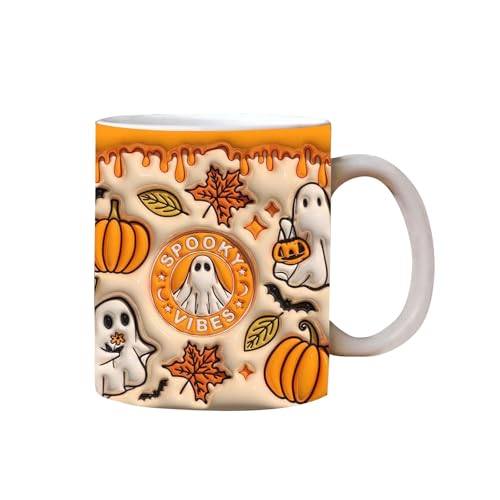 Halloween Kürbis Kaffeebecher, 3D Keramik Design Pumpkin Mug, Geist Motiv, Geschenk für Kaffeeliebhaber, Niedliche Pumpkin Kaffeetasse Herbst Tasse