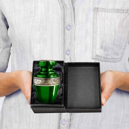 Trupoint Memorials Small Urns for Human Ashes Keepsake, Decorative Mini Cremation Urn for Adult Men and Women, Small Grecian Green and Gold - Thumbnail 3
