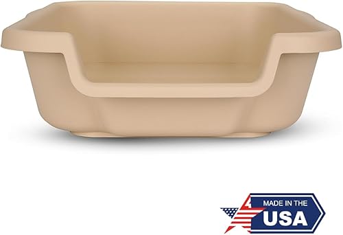 Miniatura 4 de KittyGoHere - Caja de arena para gatos mayores, tamaño pequeño, color arena, caja de arena segura para mascotas, entrada baja de 3 pulgadas, mucho