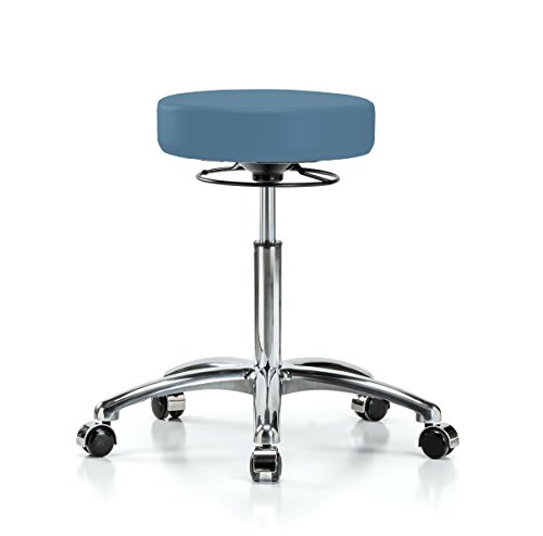 Image of Perch Chrome 360 Degree Height Adjustable Swivel Stool | Medium Bench Height 20.5-28 inch | Colonial Blue Vinyl
