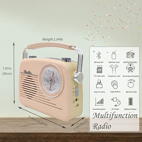Radio portátil vintage 3 bandas AM FM BT MP3 rosa y azul miniatura 2
