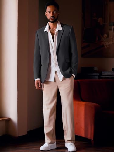 Image of MAGE MALE Men's One Button Suit Jacket Elegant Solid Color Blazers Slim Fit Lightweight Sport Coats Blazer