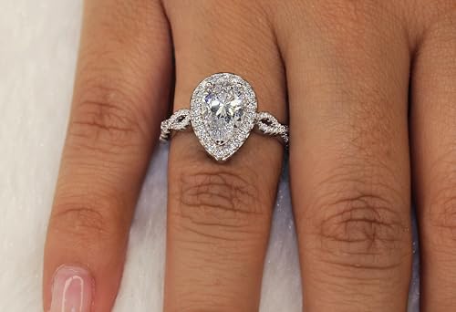 AndreAngel Pear Cut Engagement Ring for Women, Solid Sterling Silver 925, Cubic Zirconia Stones Diamond Simulant Grade AAAAA+, 10 mm 2.0 Carats, Engagement Anniversary Promise Valentines Gift3