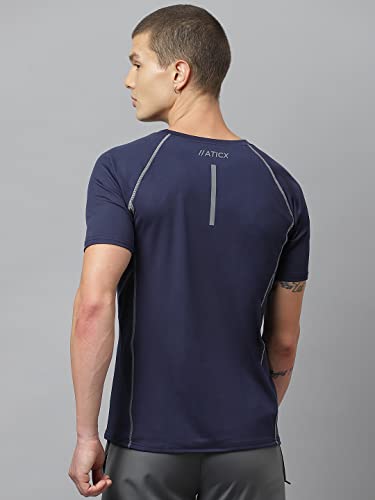 Image of ATICX Men's Slim Fit Polyester Half Sleeve T Shirt - Quick Dry Lycra Sports Compression Training Tee for Gym, Running