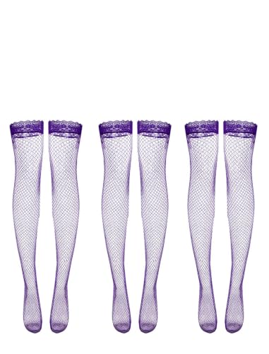 Image of Alrovetoney Fishnet Thigh High Stocking 1 Pair Lace Top Sheer Over Knee Stocking Silky Stockings for Women