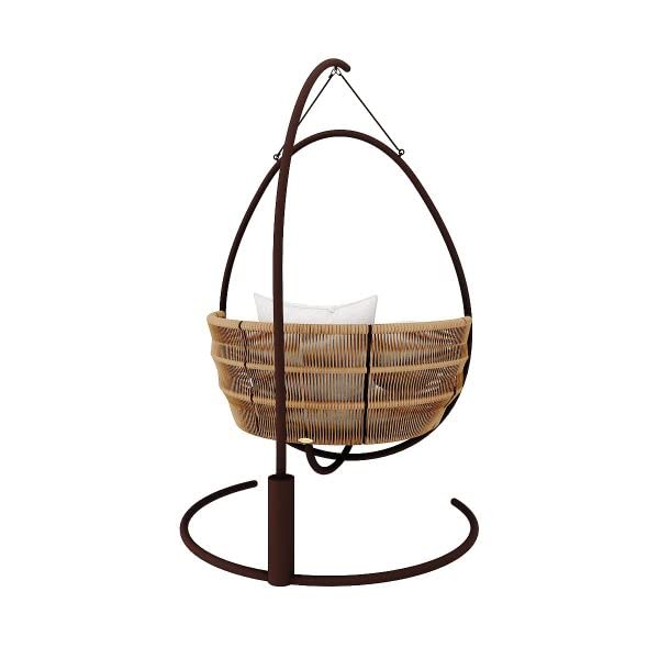 Image of Rope Outdoor 1 Seater Swing Chair with Seat Cushion for Garden Patio Balcony Dining Living Room Framed by Powder Coated Iron