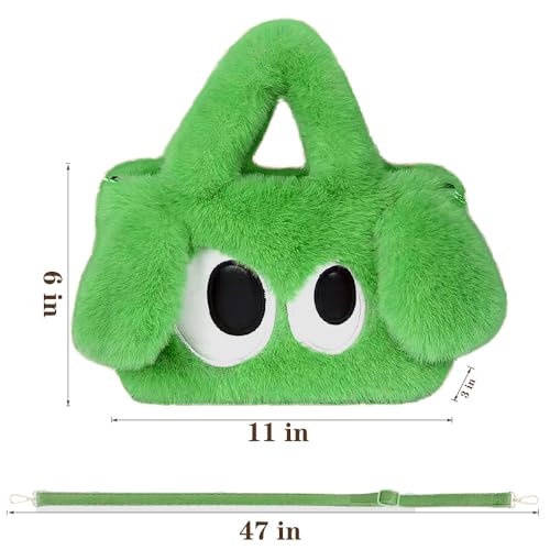 Crossbody Bag for Women, Cute Big Eyes Plush Bag with Adjustable Leather Strap, Fluffy Novelty Handbag for Girls2