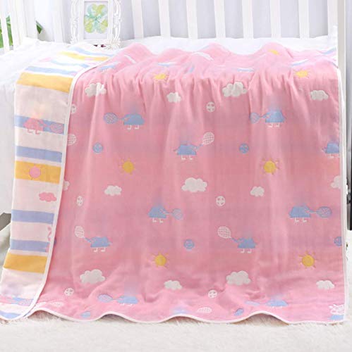 Koochie-Koo Cotton Cloud Designed 6 Layers Muslin Blanket For All Seasons Multipurpose Reversible Nursery Crib Quilt Cover Sheet For New Born Toddlers- 106X106 Cm (Pack of 1, Pink)