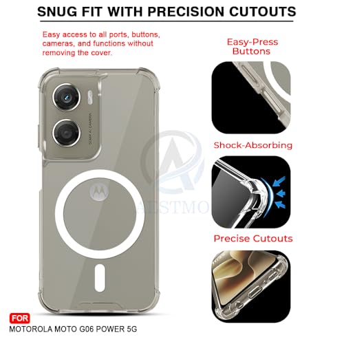 Image of AESTMO Clear Back Cover for Motorola Moto G06 Power 5G | 360 Protection | Transparent Back Cover for Motorola Moto G06 Power 5G (PC + TPU, Compatible with MagSafe Accessories, Transparent Bumper)