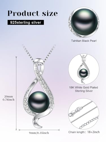 Tahitian Black Pearl Necklace 18K White Gold Plated 925 Sterling Silver AAA+ Handpicked Pearl Pendant Jewelry Gift for Mom Women4