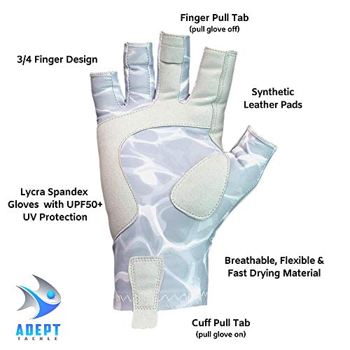 Adept Tackle Upf50+ Fingerless Fishing Gloves For Men And Women, With Fishing Neck Gaiter, Uv Protection Gloves, Fly Fishing Gloves, Sun Gloves For Kayaking, Hiking And Canoeing - Clear Water, Large #TOP2