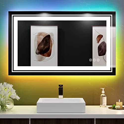 LED Mirror for Bathroom, 40"x24" Mirror with 8 RGB Backlit+3 Front Lit (Adjustable Individually), Defog, Shatterproof, Memory, Tempered Glass