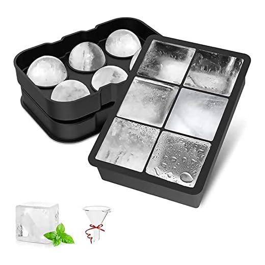 Cubitera de silicona con forma de bola de hielo grande – Cubitera para 6 cubitos, juego de 2 bandejas, sin BPA, para bebidas frías, whisky y cócteles