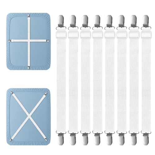 Weysoo Bettlakenspanner Verstellbar 8 Stück Elastische Bettlaken Spanner 55-250cm Bettlaken Spanngurte mit Metallclips