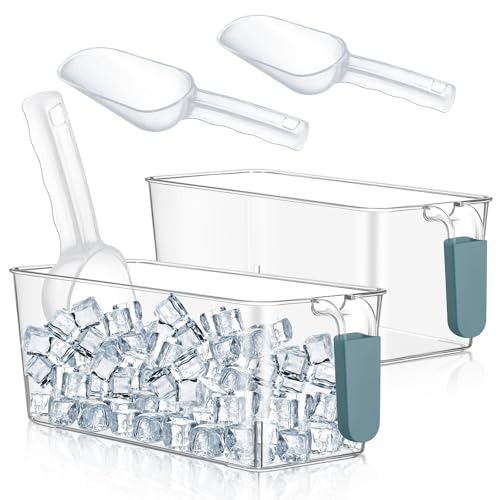 Image of Havawish Ice Storage Bin and Flexible Scoop Set Plastic Freezer Bin with Pull out Handle Storage Bucket Clear for Container with Scoop(Dark Blue,10.83 x 4.92 x 4.33 in,Classic)