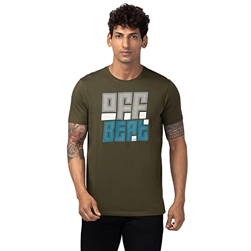 Image of Spykar Round Neck Half Sleeves Cotton Blend Slim Fit T-Shirt for Men