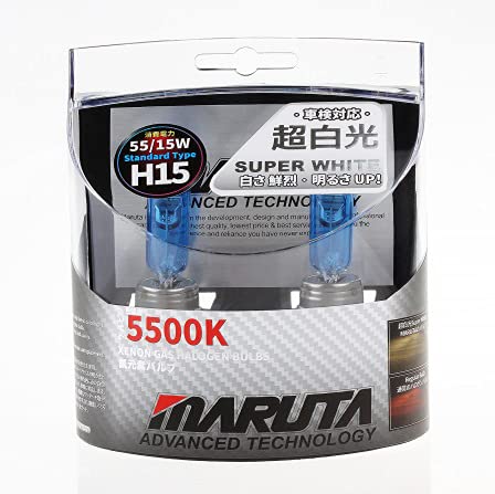 MARUTA® H15 55/15 W 12 V 5500 K, Super White Series Bombillas de faros (E4) rellenas con gas xenón y de tecnología avanzada