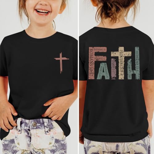 Image of Jesus Shirt for Girls Christian Faith Tshirts Kids Cute Bible Verse Graphic Tees Inspirational God Religious Clothes