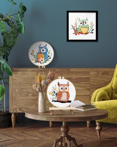 Image of TINDTOP Embroidery Kit for Adults, Owl Embroidery Practice Kit | for Adult Beginners Include Embroidery Cloth Hoops Threads for Craft Lover Hand Stitch with Embroidery Skill Techniques