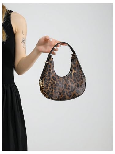 Women's Y2K Leopard Crescent Underarm Bags Zipper Shoulder Handbags Small Retro Purse4