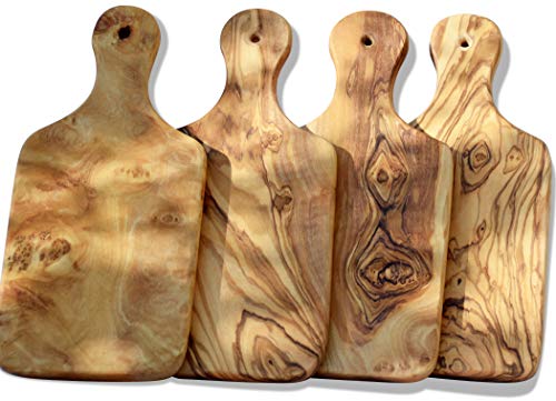 Olivenholz Brettchen FAMILIA 4-teilig. 28 x 13 cm. Holzbrett - reine Handarbeit!