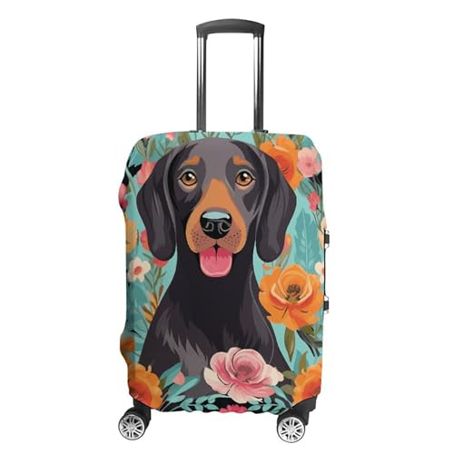 Dog Floral Luggage Cover, Washable Elastic Suitcase Cover Protector Fit 18-32 Inch Luggage