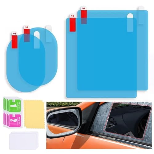 FI FIDROXIMPERIA 4 Pcs (2 Oval + 2 Square) Car Side Mirror Waterproof Film, Anti Fog Anti-Scratch Rainproof Protective Film For Window Mirror, Anti-Water Self-Adhesive Sticker Clear Hd Vision)