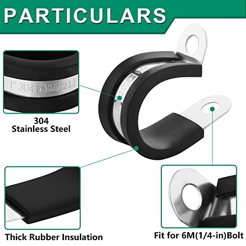Ouru 15Pcs 1-1/4 Inch Stainless Steel Cable Clamps,Rubber Coated Cushioned Insulated Cable Clamp,Automotive Cable Wire Clamps,Pipe Clamps,Metal Clamp For Tube,Lines,Wire Cord Installation(Black,32Mm) #TOP1