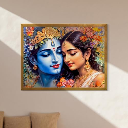 Image of ArtX Canvas Radha Krishna Wall Painting, Big Radha Krishna Photo Frame Painting For Bedroom, Living Room, Multicolor, Abstract, 61.0 X 48.0 cm, Set of 1