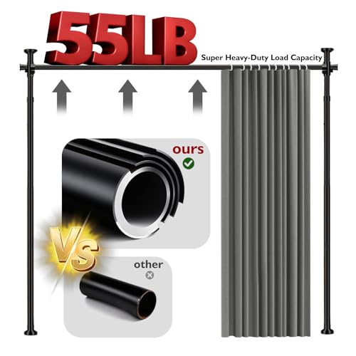 Image of Room Divider Curtain Set-No Drilling Curtain Rod Set, Curtains for Dividing Bedroom, Curtain Room Divider for Privacy Grey-100 W x 96 inch L(Pack of 1)