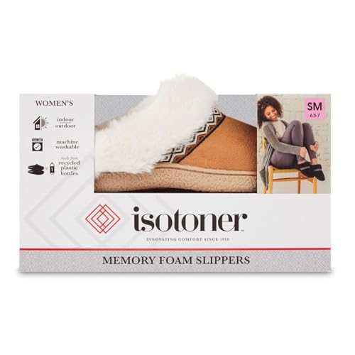 isotoner Women's Classic Comfort Hoodback Memory Foam Slippers, Slippers for Women with Durable Sole and Warmth Faux Fur Cuff - Buckskin X-Large2