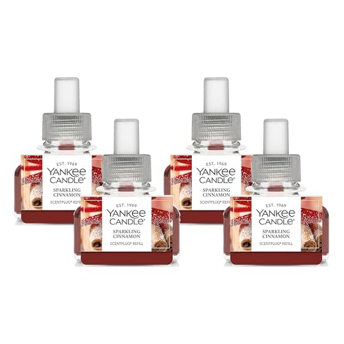 Image of Yankee Candle ScentPlug Refill, Sparkling Cinnamon, Plug-In Home Air Freshener Oil, Warm Inviting Cinnamon Aroma, Long-Lasting Fall and Holiday Fragrance, 0.625 Fl Oz (Pack of 4)