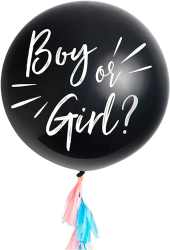 OH YEAH 1 unidade balão revelação género bebé 90 cm - balões de decoração para bebé - balão preto confetes azul ou rosa, Gender Reveal - APTO HELIO
