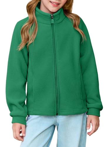 Haloumoning Girls Polar Fleece Jacket Kids Full Zip Lightweight Fall Winter Coat Outerwear with Pockets 5-14 Years