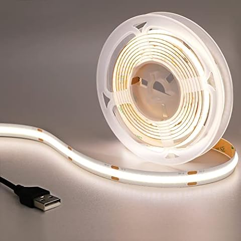 GOMING DC 5V Tira LED COB USB Blanco Natural 4000K CRI 93+ Alimentado por USB 2M 640LED Alto Brillo Uso en Interiores IP20 Luces de Cinta LED Flexibles Cover