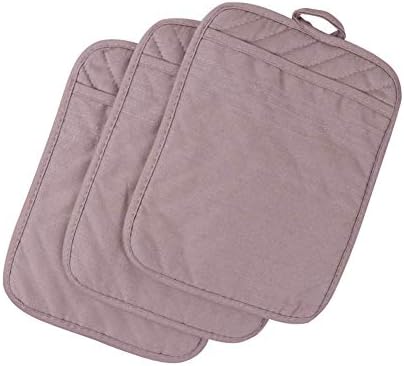 ANYI Pot Holders for Kitchen Heat Resistant, Cotton Hot Pads for Kitchen Counter Table, Grey Kitchen Pot Holders with Pocket Pack of 3