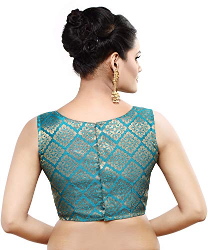 Madhu Fashion Womens Banaras Brocade Readymade Stitched Sleeveless Saree Blouse
