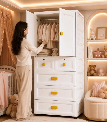 Image of HIWARE Premium Modular Wardrobe for Bedroom, Kids Room and Home | Spacious Clothes Storage Cabinet with Drawers and Shelves | Modern Stylish Design, Heavy Duty, Multiuse Organizer -MS18942