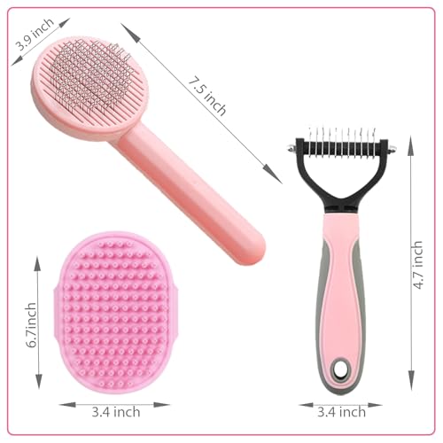 Image of Cat Brush for Shedding 5pcs - Long Haired Cats Brush, Indoor Cats Brush, Small Dogs Brush, Matted Fur Hair Brush with Flea Comb Set, Pink
