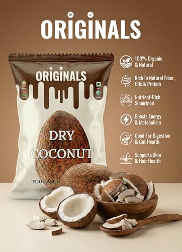 Image of ORIGINALS Premium Dry Coconut Whole (GIT /KHOPRA) 900g Natural Sun-Dried High Fibre Aromatic & Long Shelf Life Ideal for Cooking Sweets Coconut Milk