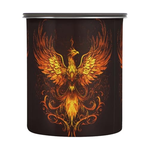 Quteprint Recipientes de almacenamiento de café de acero inoxidable con tapa hermética, Fire Phoenix Animal, contenedor de almacenamiento de alimentos de 17 onzas, recipiente de cocina para té, granos