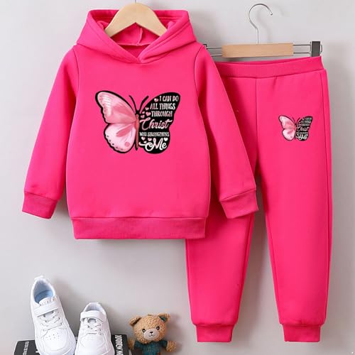 JEATHA Kids Girls Butterfly Print Tracksuit Sweatsuit Fleece Hoodie Sweatshirt Hoody with Jogger Sweatpants Trousers Set2