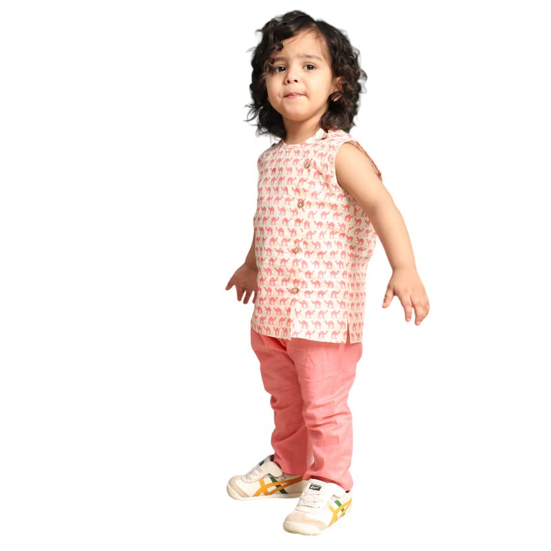 Image of POLKA TOTS Pure Cotton New Born Dress | Ultra-Soft, Breathable & Lightweight Sleeveless Jhabla Pant Set for Baby Boys & Girls | Baby Summer Clothes | Traditional Jabla & Pyjama Set for Newborns