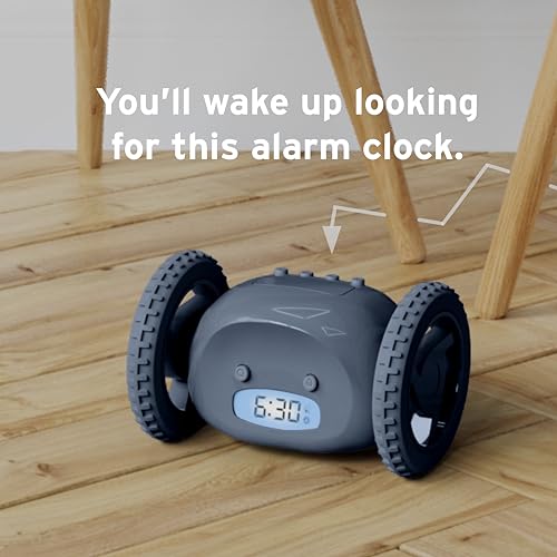 Image of CLOCKY Alarm Clock on Wheels - Loud Rolling Alarm Clock for Heavy Sleepers | Runaway Clock that Jumps & Runs to Wake You Up | Funny Unique Gift for Adults, Teens & Kids Bedrooms (Slate)