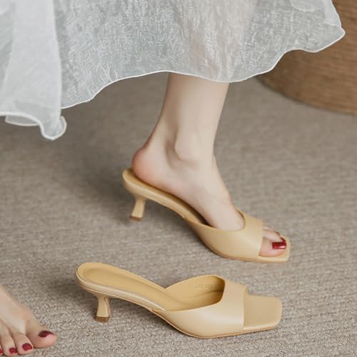 Image of Women's Square Open Toe Kitten Heel Slides Sandals Sexy One Band Slip-On Stiletto Heels Mules Casual Party Prom Dance Dress Dress