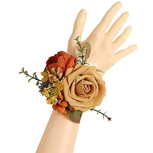 Emivery Wrist Corsage Set of 6, Terracotta Flower Corsage Rustic Wristlet Band Bracelet Girl Bridesmaid Wedding Wrist Corsage Party Prom Flower Accessories