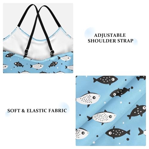 senya Girls Swimsuits One-Piece Swimwear Tie Bathing Suit Beach Summer Round Neck 9-10T Black White Fish Pattern3