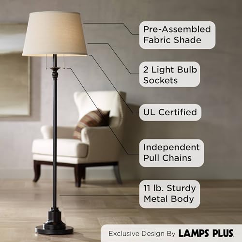 360 Lighting 1704-069 Spenser Traditional Floor Lamp Standing Exquisite 58 Inch Tall Oiled Bronze Brown Metal Thin Column Off-White Linen Fabric Empire Shade thumb #2