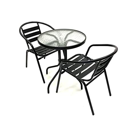 BE Furniture Black Steel Balcony Set - 2 x Black Steel Chairs & 1 Glass Table Cover