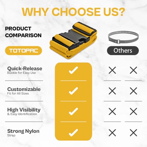 Image of 4 Pack Luggage Straps, Adjustable Suitcase Belts 72 inch x 2 inch with Quick Release Buckle, Durable Travel Accessories for Secure Luggage and Easy Identification (Yellow)